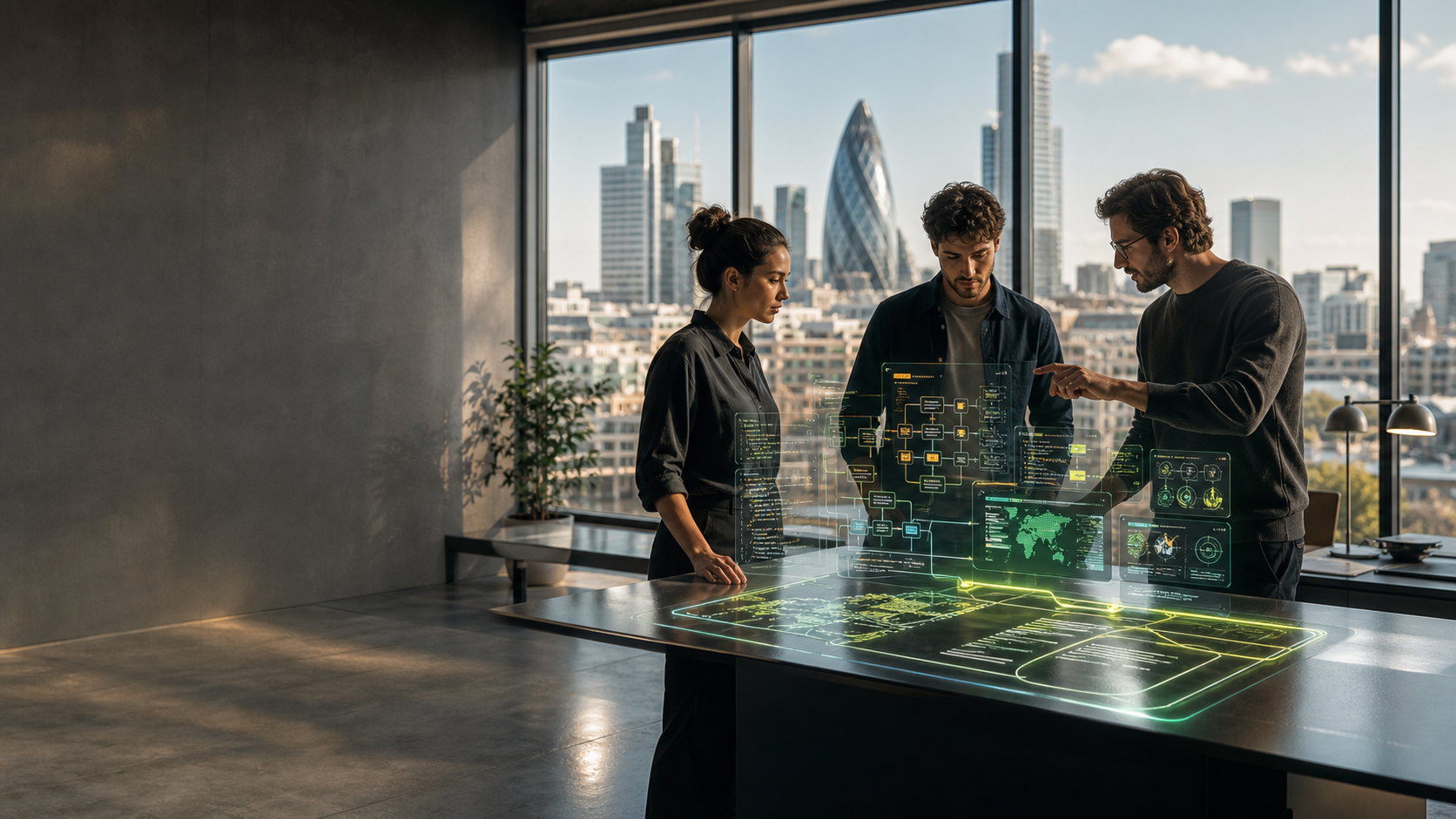 Conceptual forward-deployed engineering startup team in London